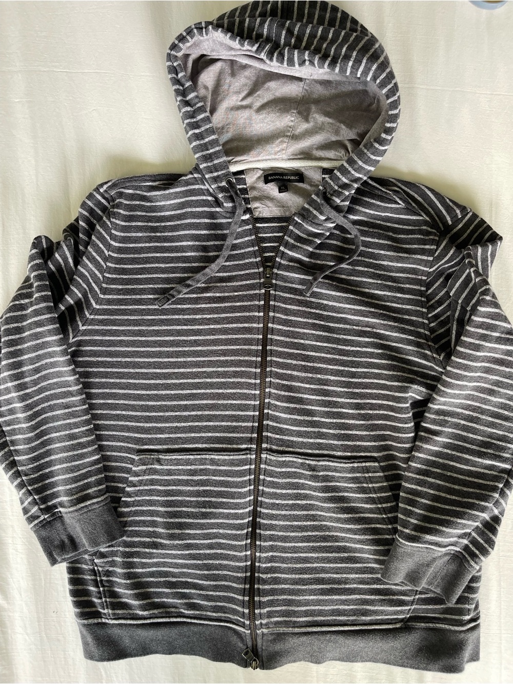 Banana Republic Gray & White Striped Kids Zip Hoodie